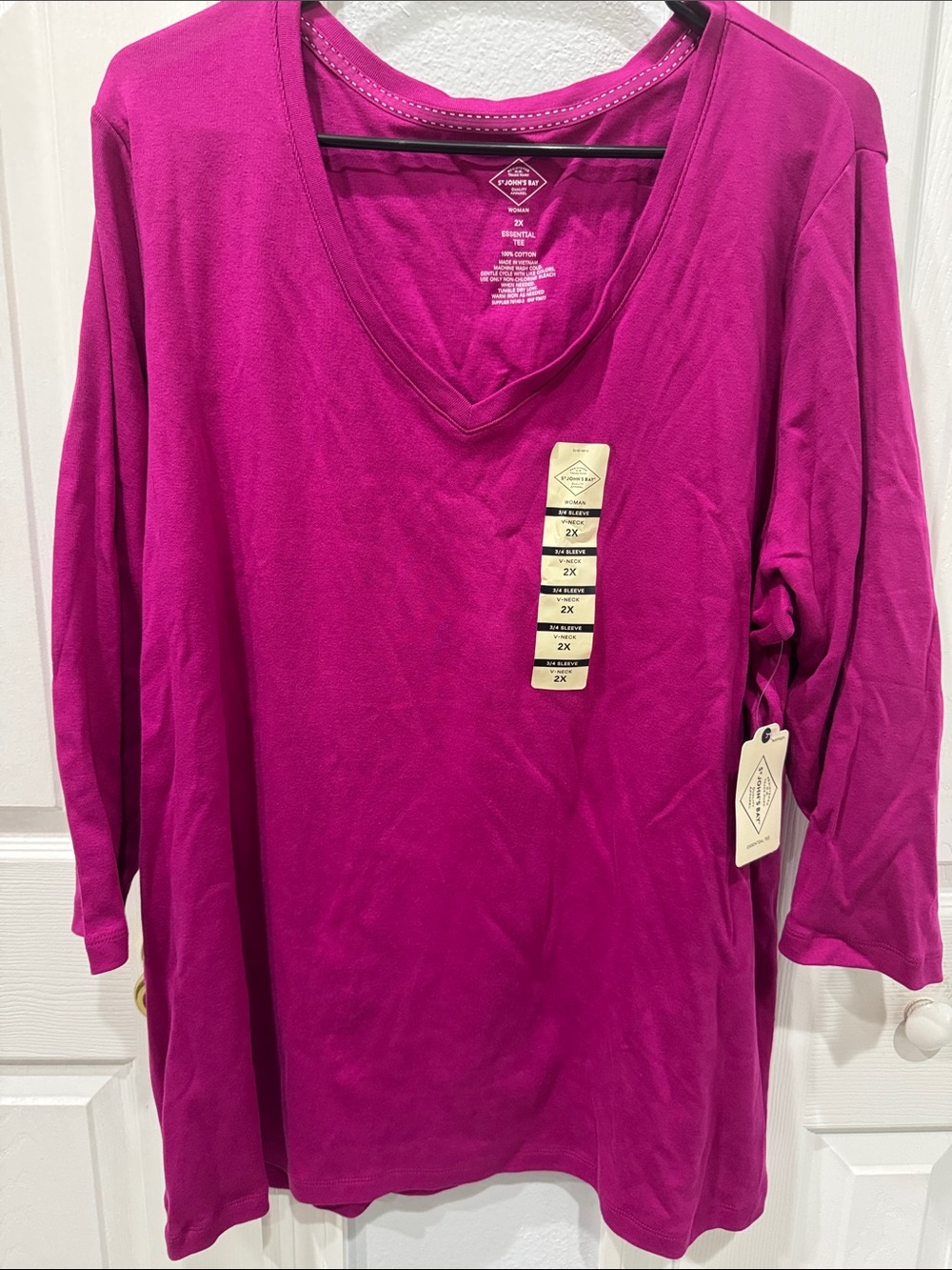 croft & barrow Long Sleeve V-Neck Top in Bright Magenta